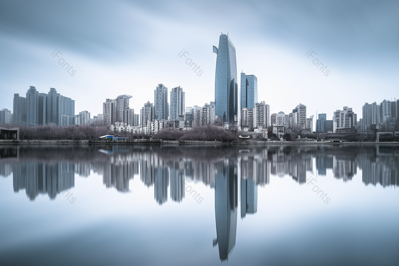 河边的城市建筑和倒影,高清,摄影图,摄影图片,图片大全,摄影图免费下载